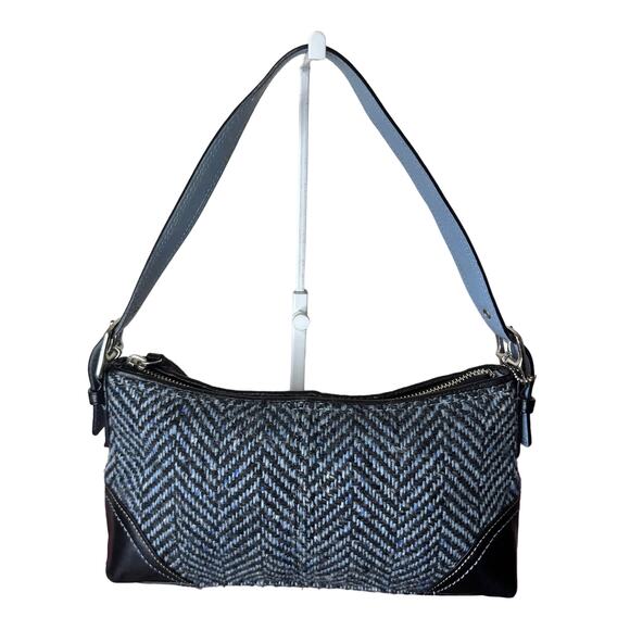 Y2K COACH Blue Wool Baguette Mini Purse Shoulder Bag - Picture 2 of 8